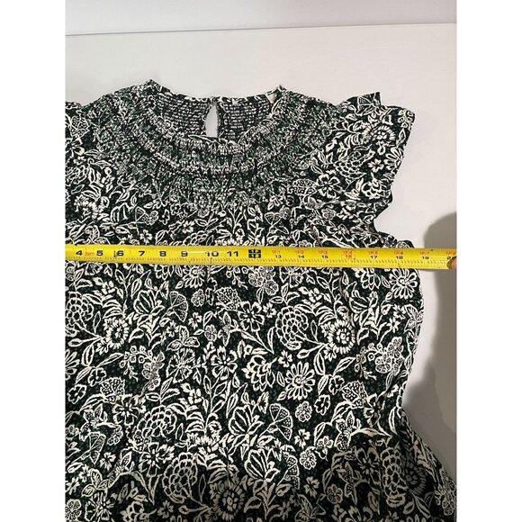 Loft Floral Black & White Dress With Ruffled Sleeves Size PL 100%Viscose - Picture 13 of 15
